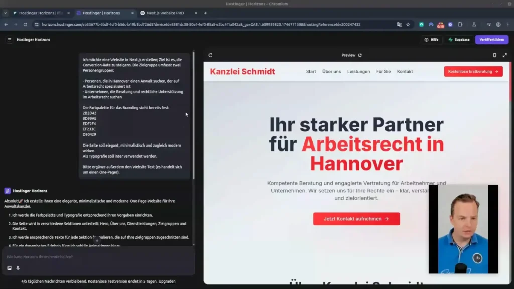 Hostinger Horizons - Das erste Ergebnis