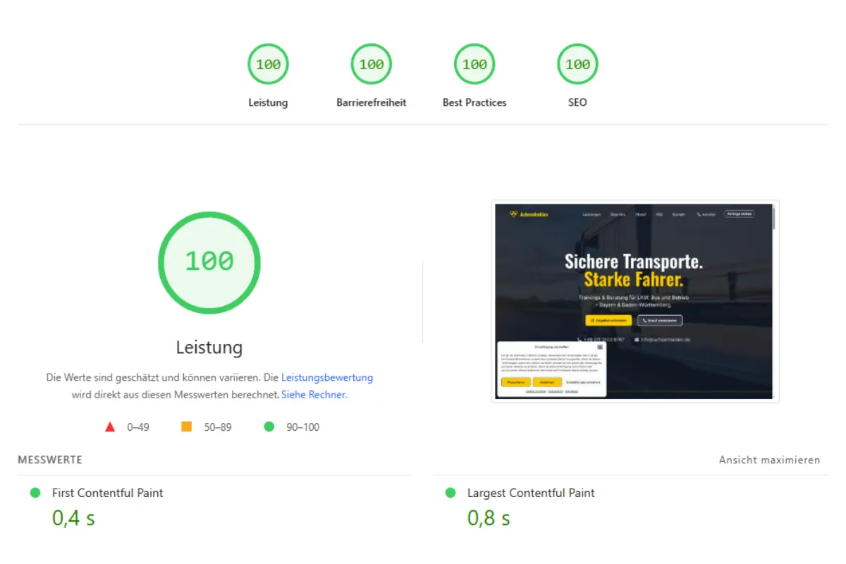 One Step Webdesign - Performance und Ladegeschwindigkeit