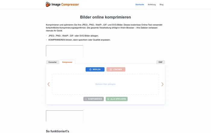 Bilder für Webseite optimieren mit Optimizilla