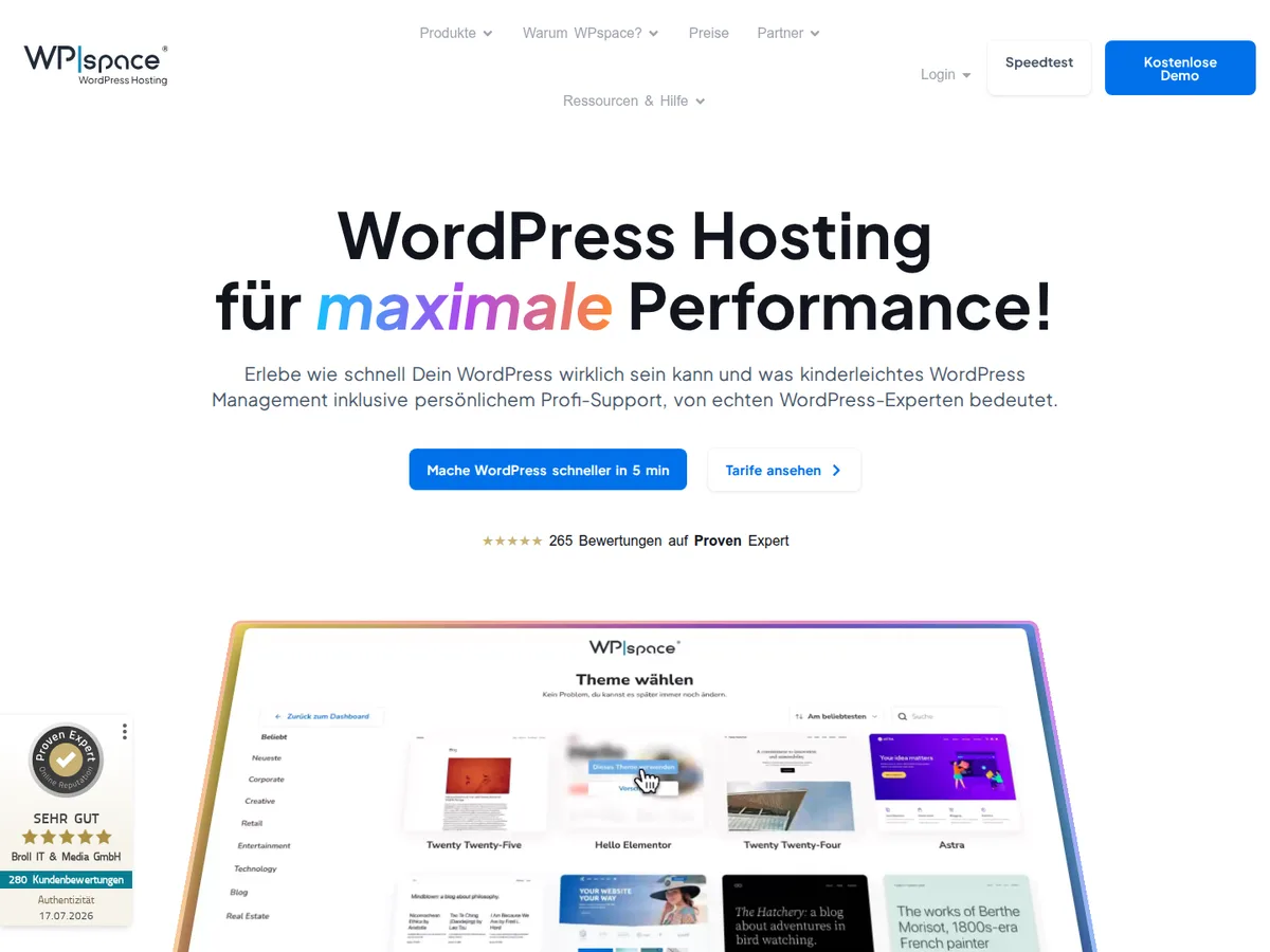 WPspace WordPress Hosting (Screenshot Juli 2026)