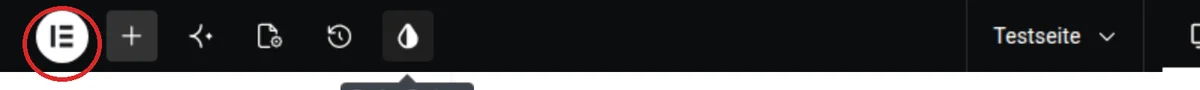 Elementor-Editor mit Top Bar, das Elementor-Logo oben links ist rot markiert