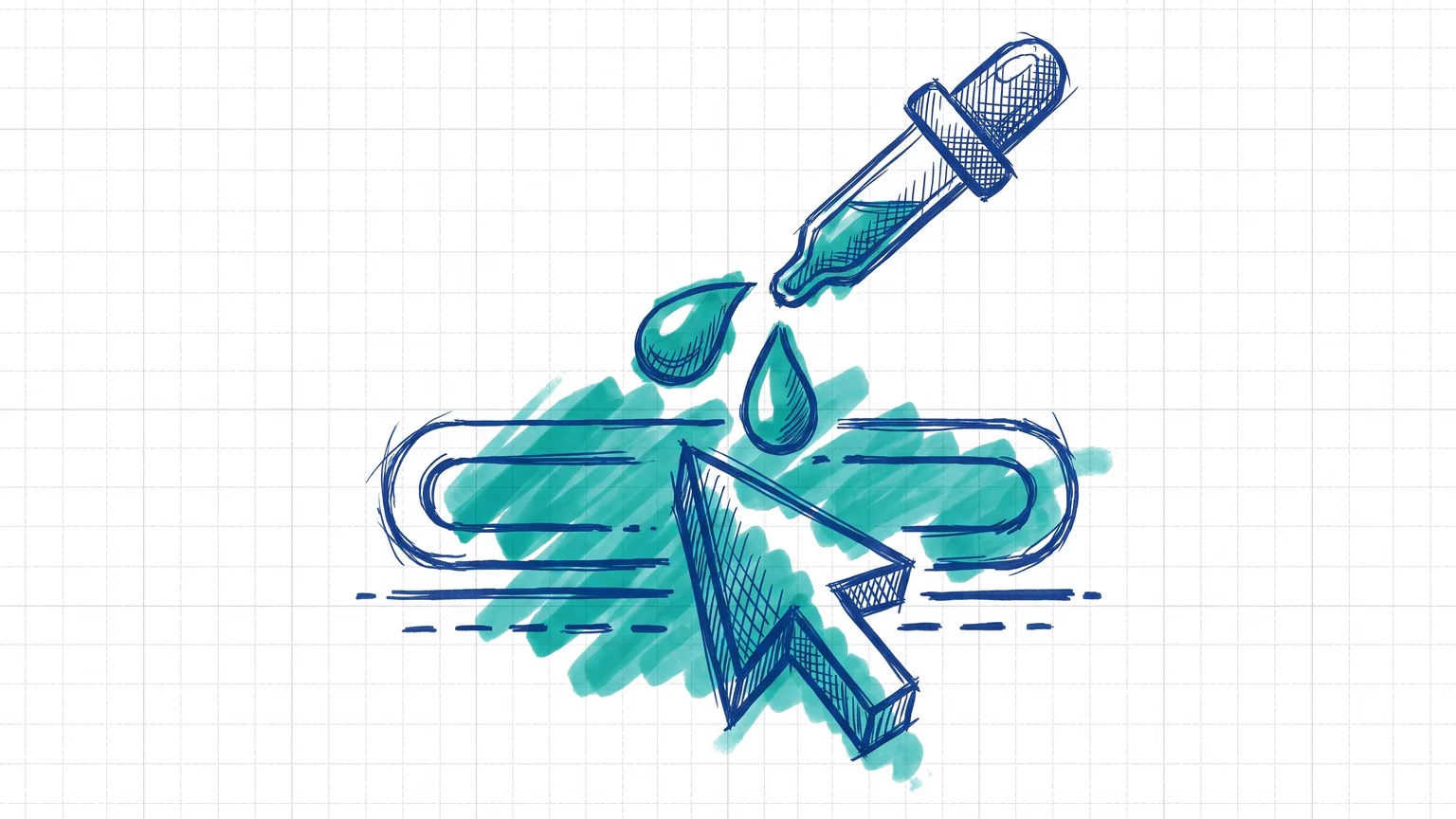 Illustration zum Thema Elementor Link Farbe ändern: Mauszeiger über Link, auf den Farbtropfen aus einer Pipette fallen