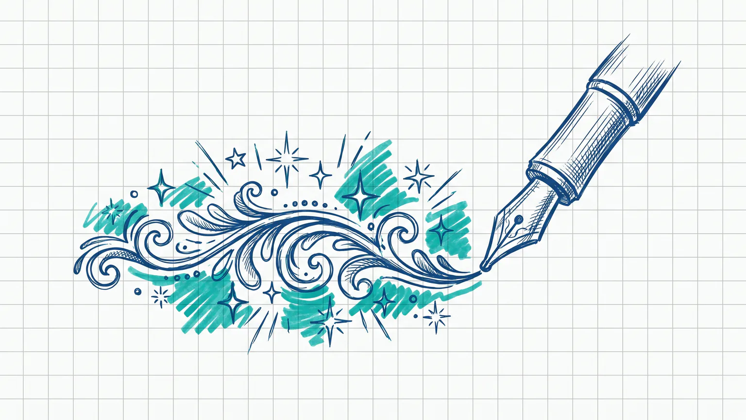 Illustration zum Thema Elementor Trennlinie animieren: Geschwungene Trennlinie, gezeichnet von einem Füllfederhalter