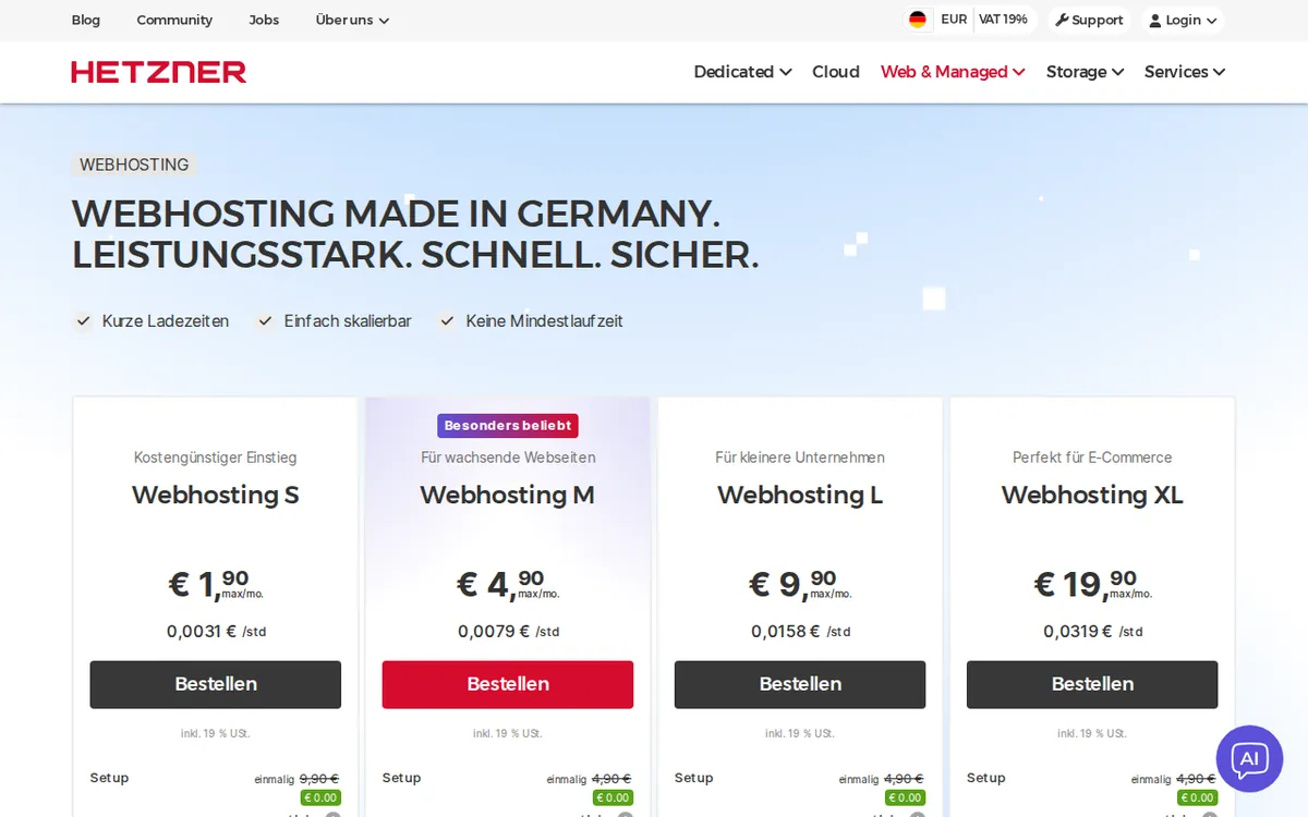 Webhosting-Seite von Hetzner (hetzner.com)