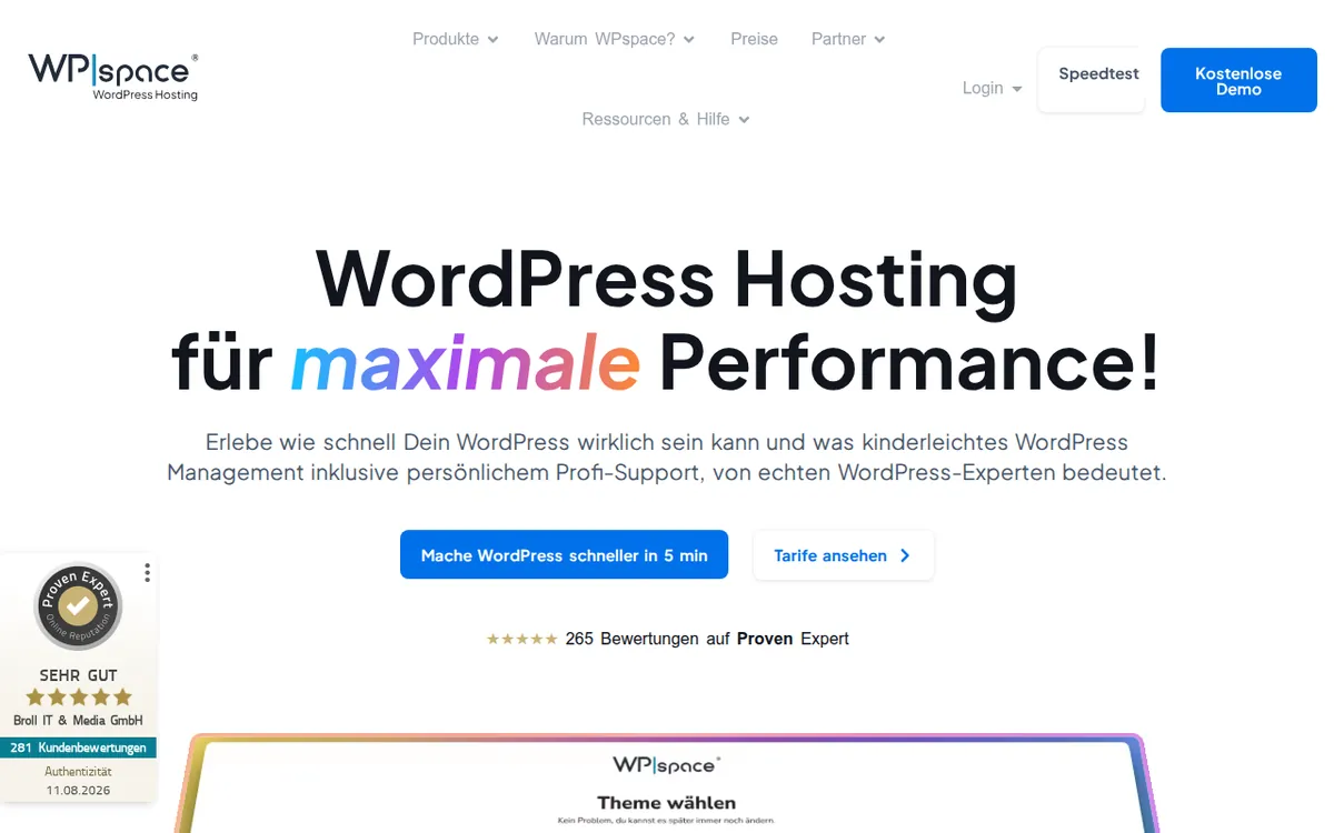 Startseite von WPspace (wp-space.de)
