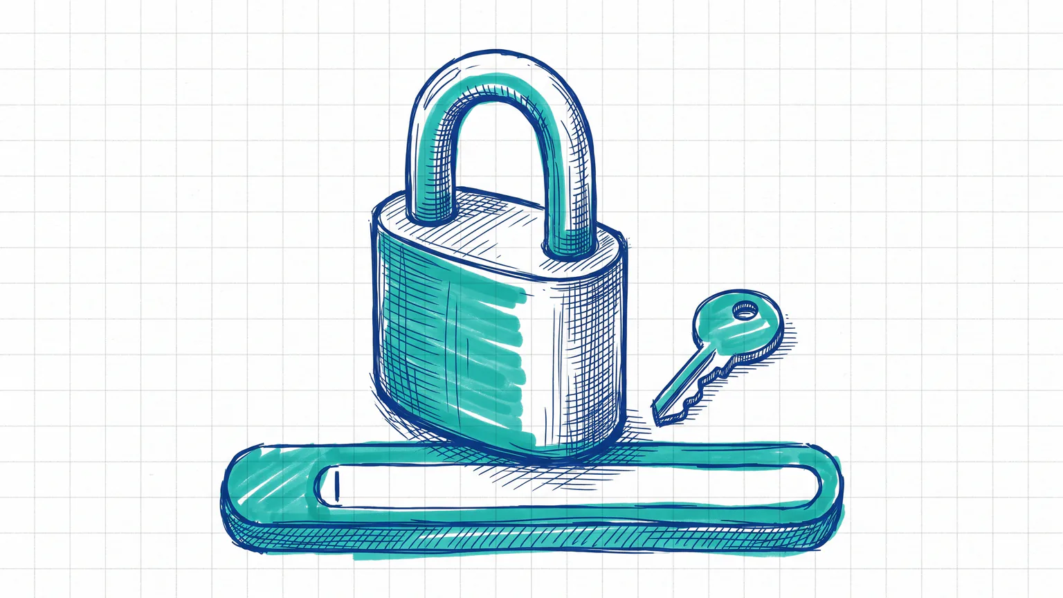 Illustration zum Thema WordPress auf HTTPS umstellen: Großes Vorhängeschloss auf einer Browser-Adressleiste mit Schlüssel