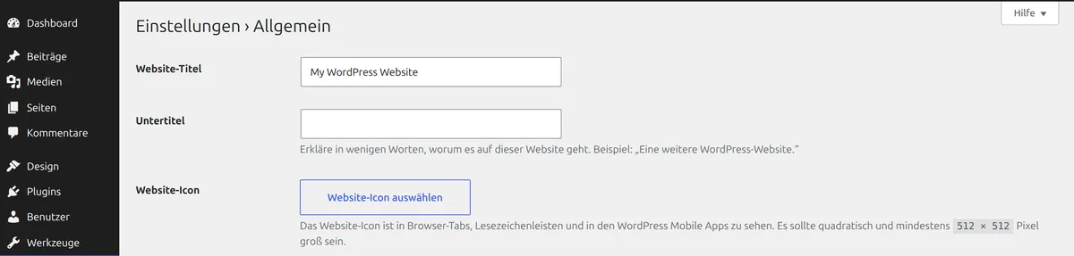 WordPress Einstellungen Allgemein mit dem Feld Website-Icon