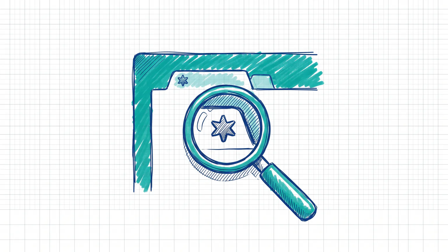 Illustration zum Thema WordPress Favicon: Browser-Tab mit kleinem Stern-Symbol unter einer Lupe