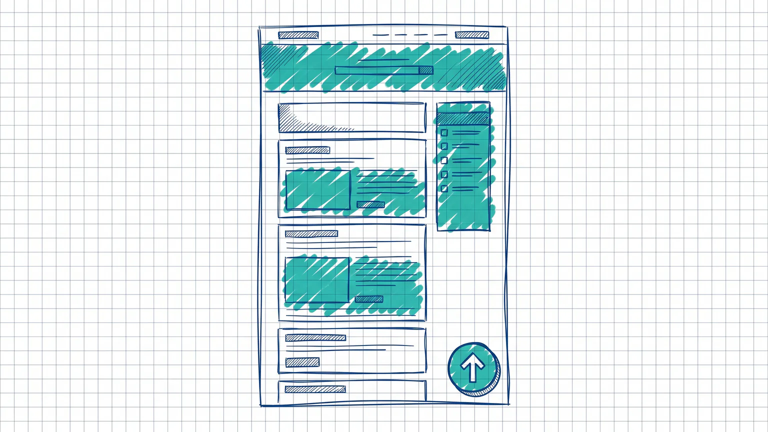 Illustration zum Thema WordPress nach oben Button erstellen: Lange Webseite mit rundem Nach-oben-Button
