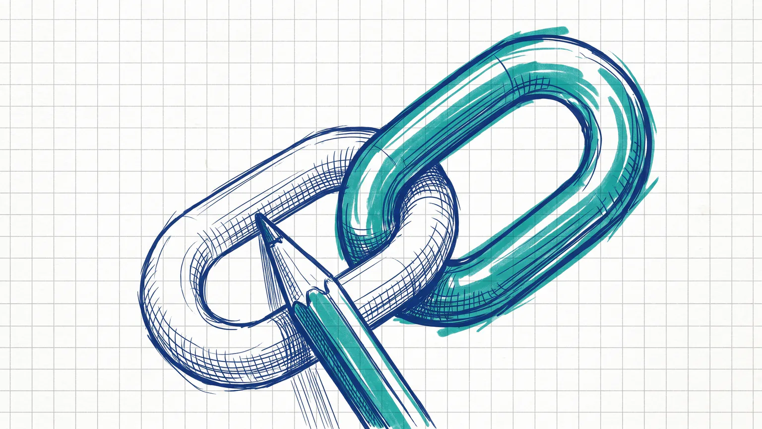 Illustration zum Thema WordPress Permalink ändern: Zwei Kettenglieder, eines wird mit Bleistift neu gezeichnet