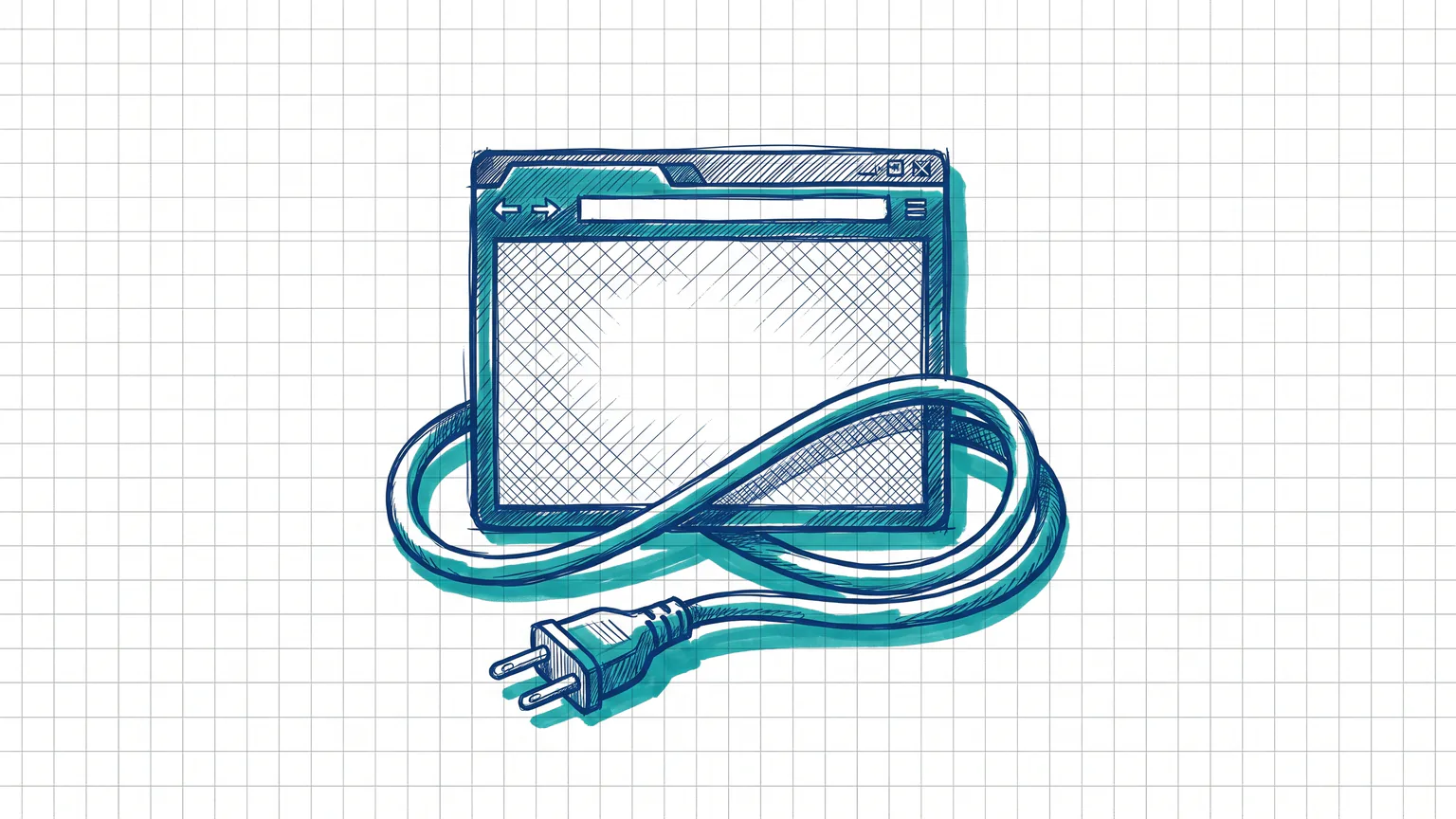 Illustration zum Thema WordPress Seite offline stellen: Dunkles Browserfenster mit gezogenem Netzstecker