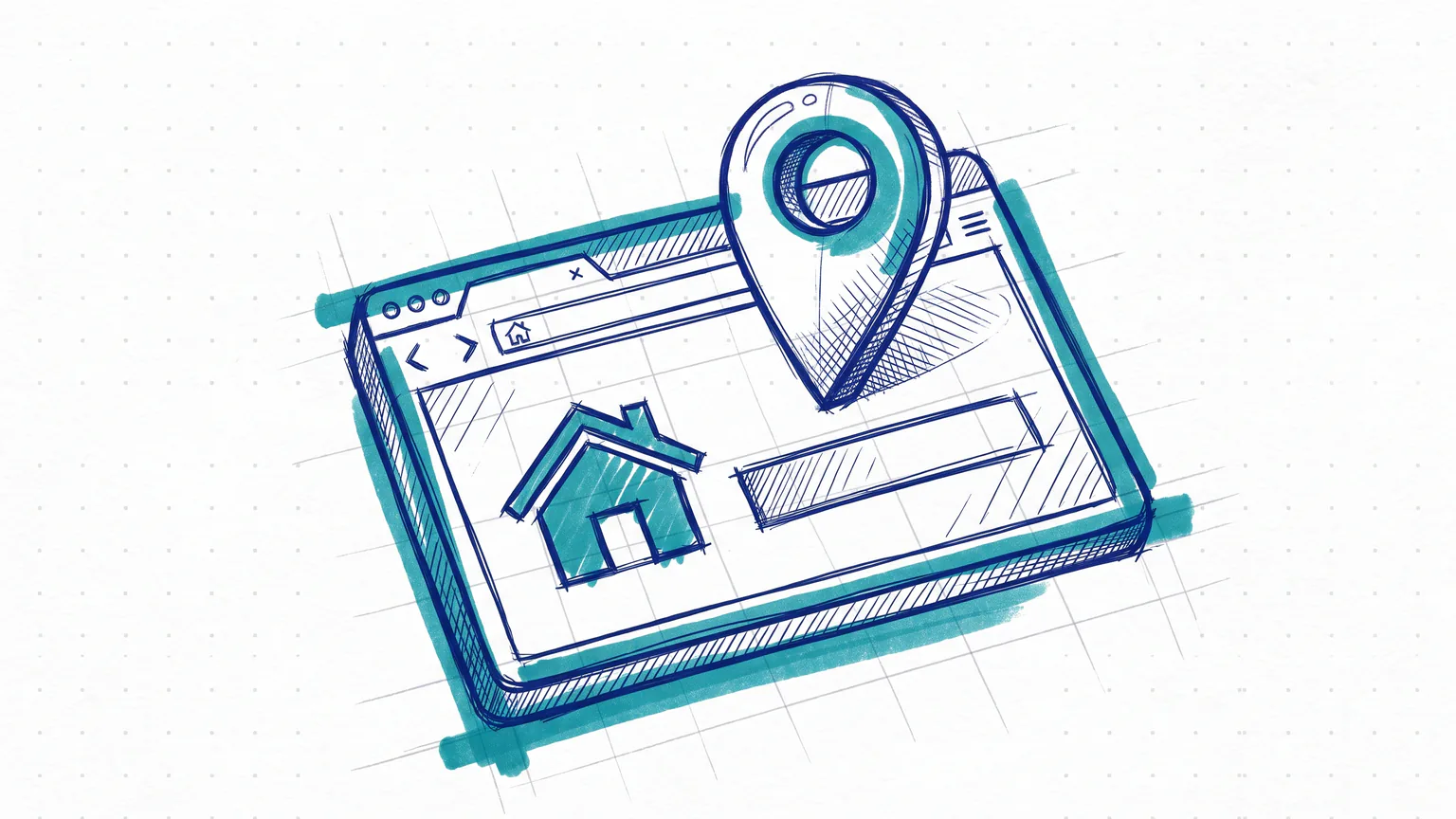 Illustration zum Thema WordPress Startseite festlegen: Browserfenster mit Haus-Symbol und Standort-Pin